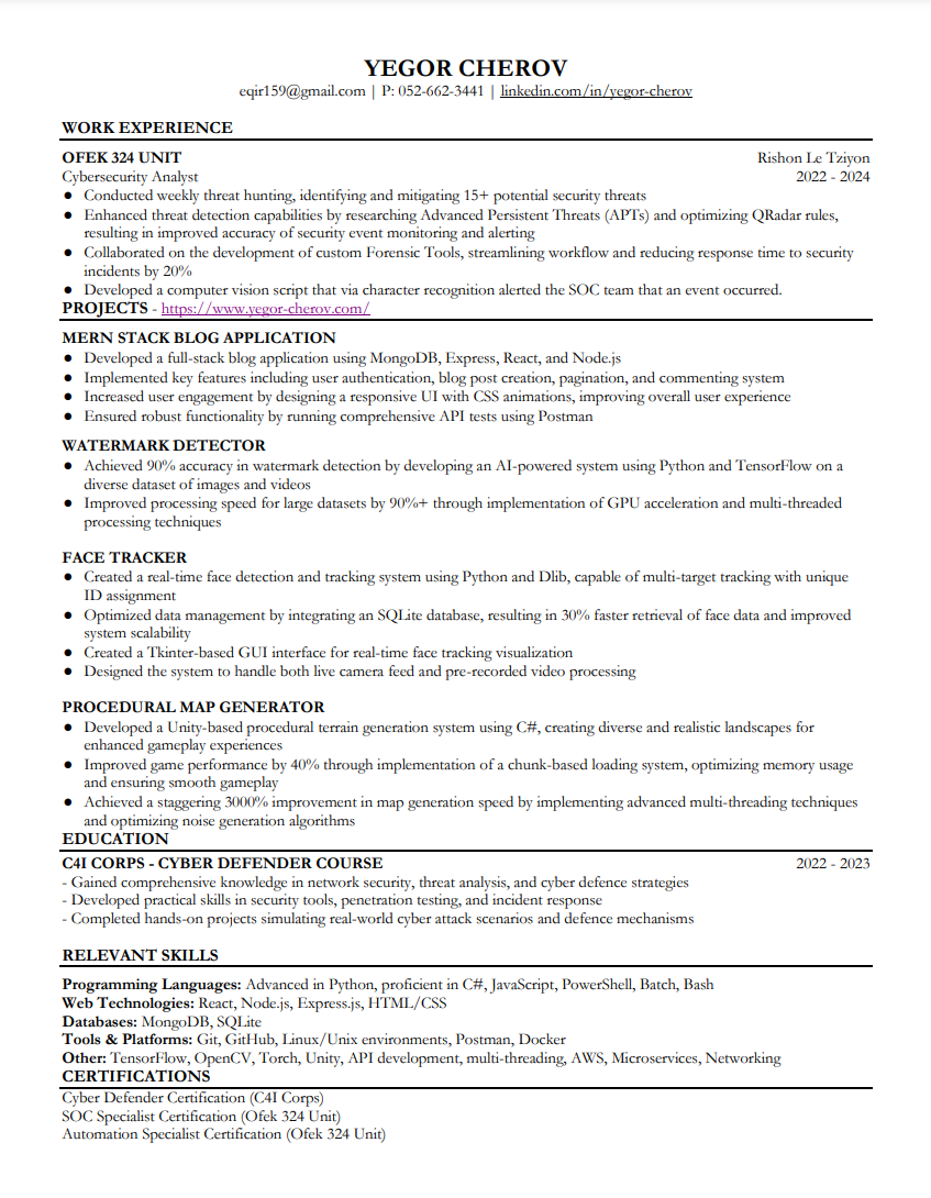 Resume preview